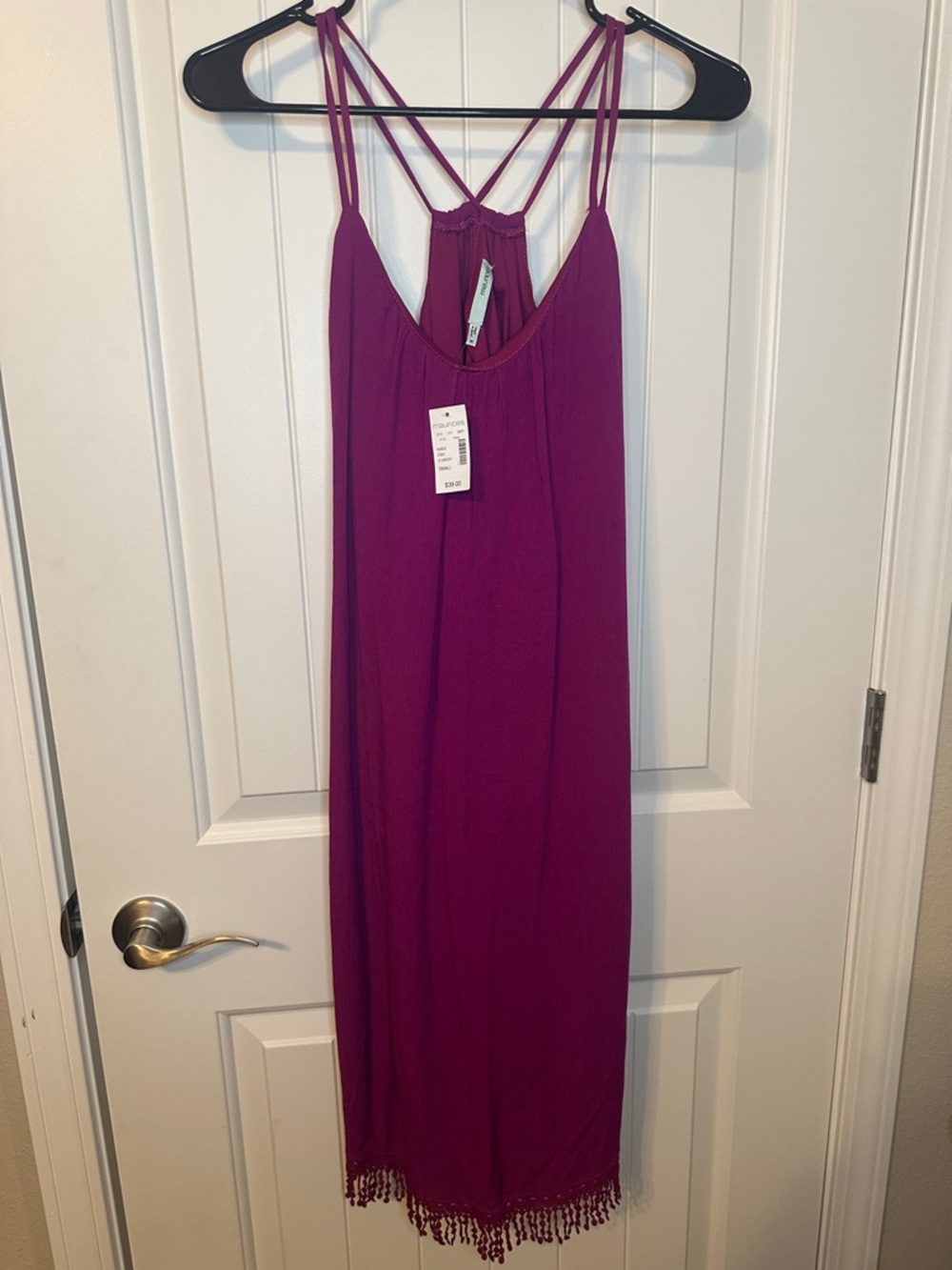 Women's Fuchsia Strappy Midi Dress with Fringe Hem new NWT beach boho hippie